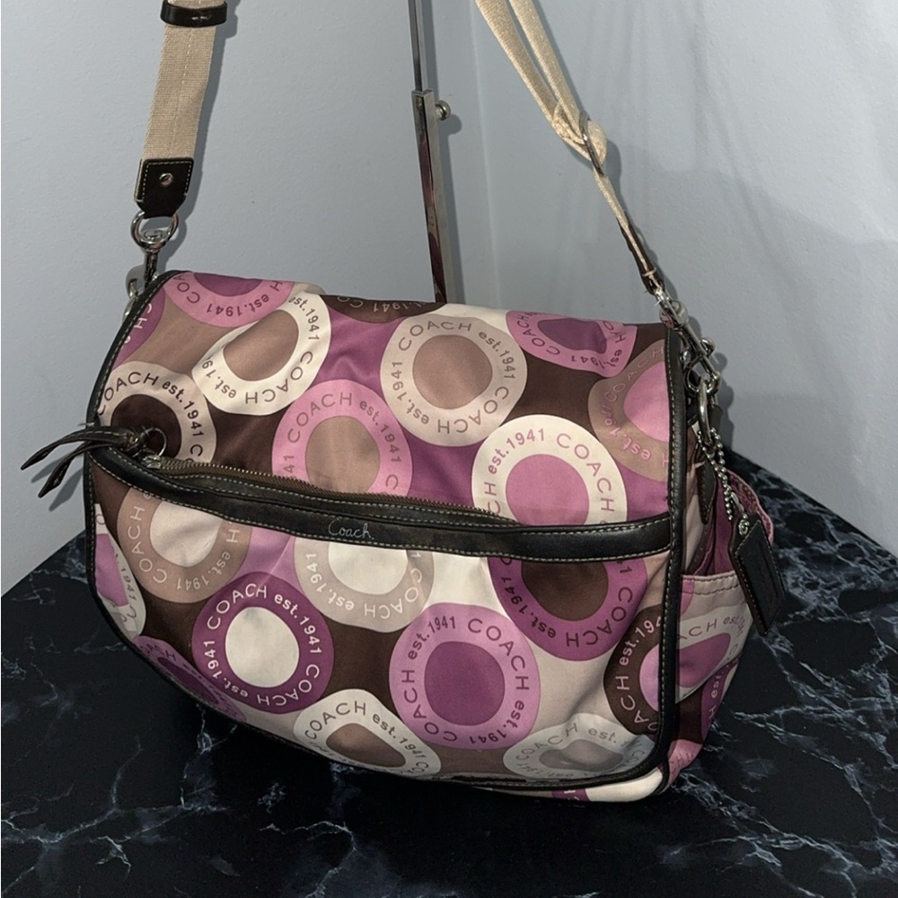 Coach Signature Snaphead F18377 Pink Multifunction Diaper Baby Messenger Bag Pad - Picture 2 of 15
